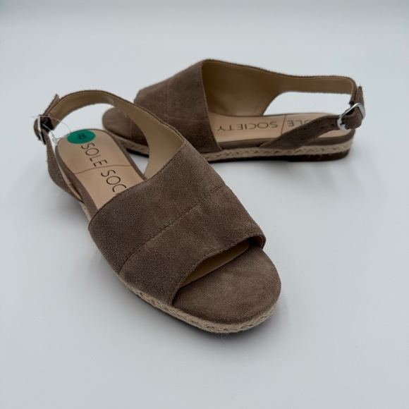 Sole Society Dolven Dune Suede Leather Back Strap Summer Sandals Brown 8 NWOT - Picture 1 of 9